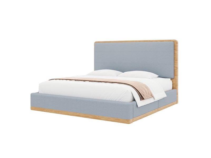  Lit plateforme 180x200 cm, lit adulte 2 places avec tête de lit mdf couleur gris et bois naturel sans matelas  - Conforama A