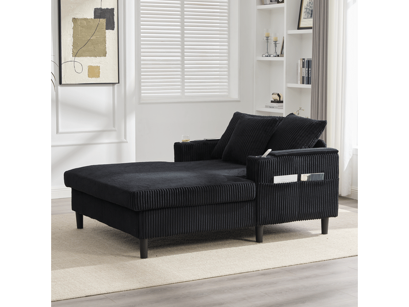  Chaise longue multifonctionnelle en velours côtelé, grand espace de repos, led, port usb, rangement, 3 coussins  - Conforama E