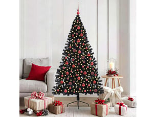 Sapin de noël, arbre de noël artificiel pré-éclairé noir 180 cm pvc cf61355