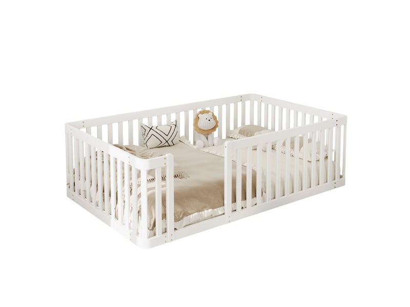 Lit enfant 90x200 avec barrières bas bois massif pin blanc couchage sécurisé homvra - Conforama A