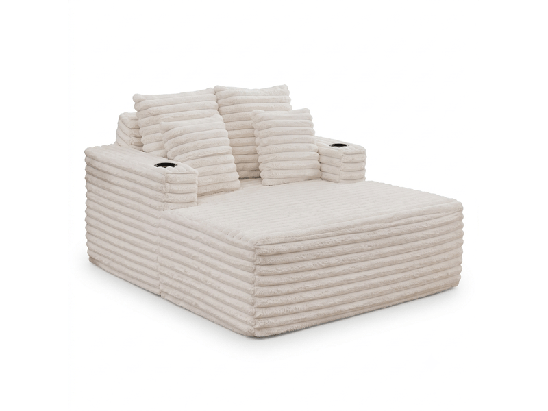 Fauteuil 2 places - 135x128x86 cm - lit convertible chaiselongue surdimensionnée avec porte-gobelets et velours - blanc - Conforama A