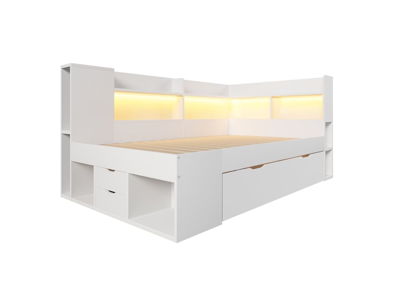 Lit superposé blanc avec rangement et led  - Conforama D