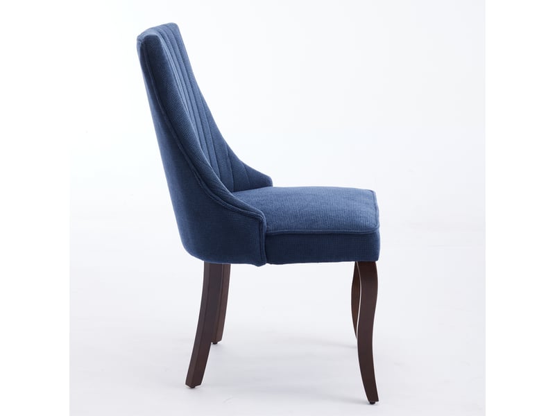 Chaises de salle à manger lin de1847bl bleues lot de 2 avec pieds bois courbés et dossier cannelé - Conforama D