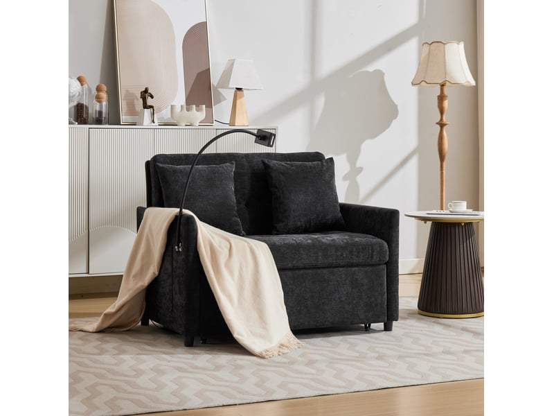  Canapé-lit convertible 1 place 109x82x82 cm avec usb noir  - Conforama B