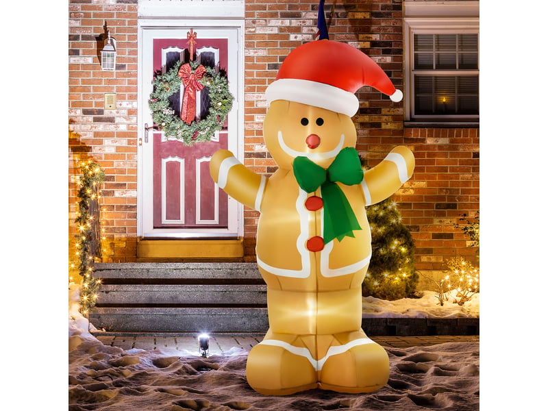  Décoration de noël gonflable : bonhomme en pain d'épice de 1,83 m avec nœud, 3 led, souffleur intégré, décoration de jardin  - Conforama D