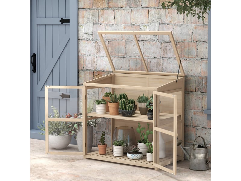  Jardinière surélevée sous châssis, résistante aux intempéries, 2 niveaux, en bois d'épicéa, 103 x 61 x 103 cm, naturelle  - Conforama D