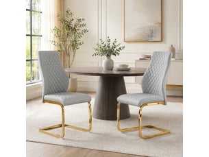 Lot de 2 chaises de salle à manger à dossier haut  - rembourrage 5 cm, pu gris clair et métal doré