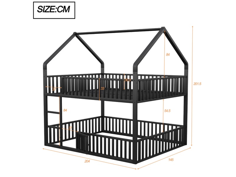  Lit superposé enfant 140 x 200 cm en métal noir avec échelle et porte ouvrante  - Conforama C