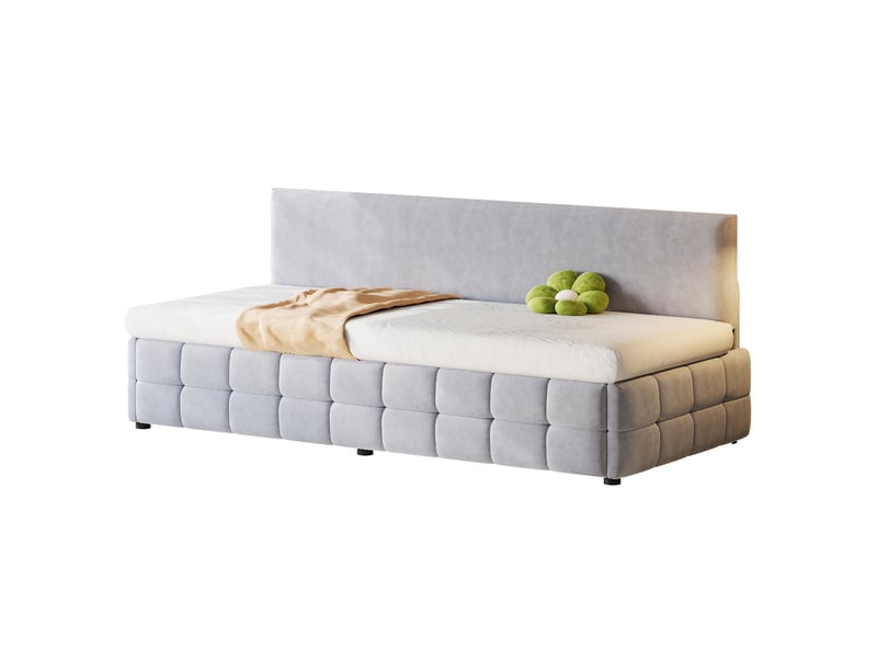 Lit sofa 90*200 cm gris clair, rangement hydraulique, dossier confortable sans accoudoirs en velours  - Conforama A