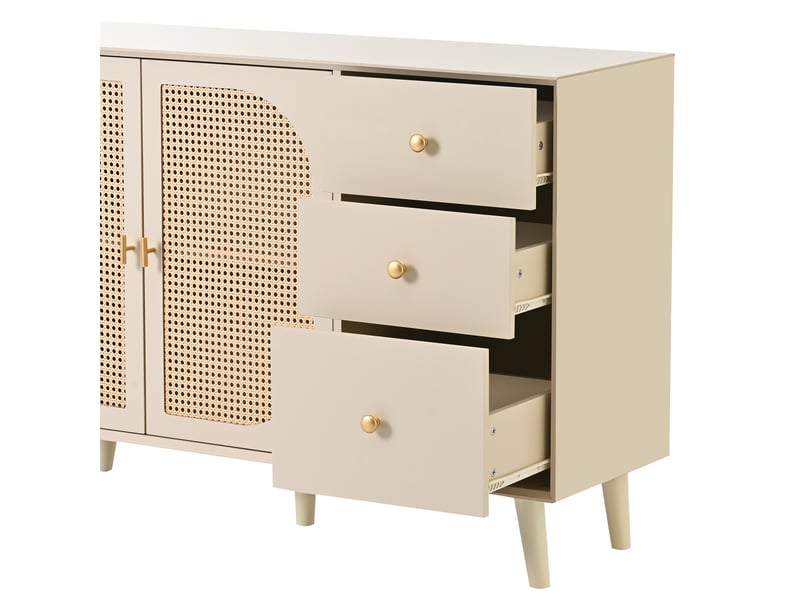 Buffet 120x40x82,5cm avec 3 tiroirs, 2 portes, grand rangement, style tendance, panneaux de particules, off-white - Conforama R