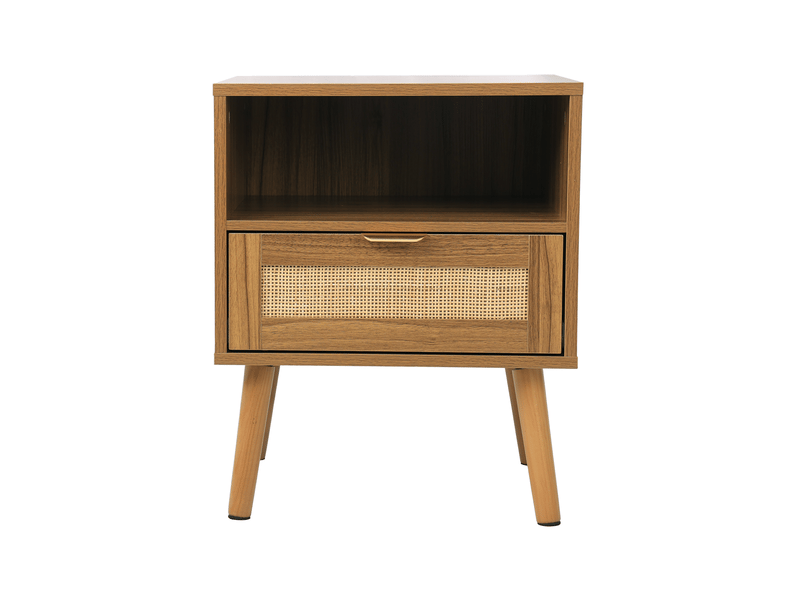  Table de chevet en rotin 45x40x55 cm 1 tiroir mdf noyer  - Conforama A