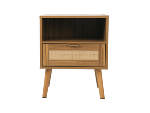 Table de chevet en rotin 45x40x55 cm 1 tiroir mdf noyer