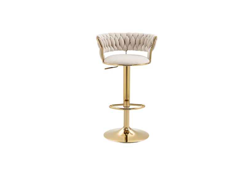  Lot de 2 tabourets de bar pivotants 360° en velours, hauteur réglable, dossier tressé  - Conforama E