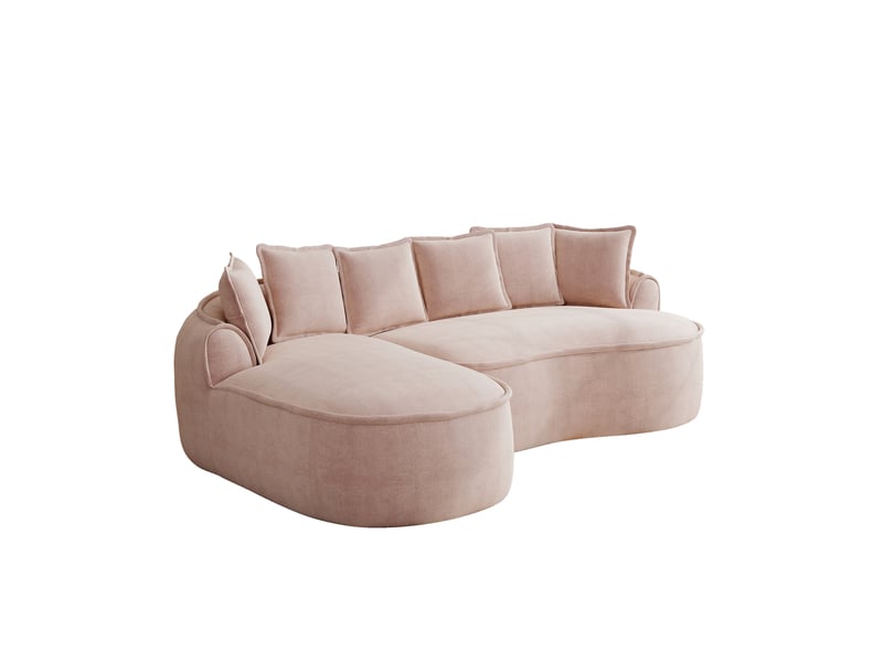Canapé modulaire convertible avec assise profonde, larges accoudoirs et coussins en chenille rose - Conforama A