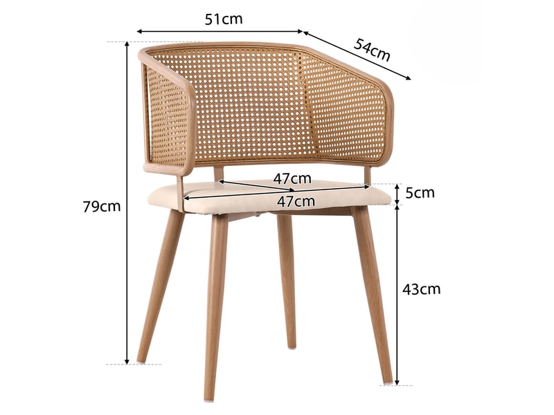 Lot de 6 chaises de salle à manger, 47x51x79 cm,chaises de cuisine rétro pour salon restaurant café, dossier en rotin et assise en velours, beige marron - Conforama E