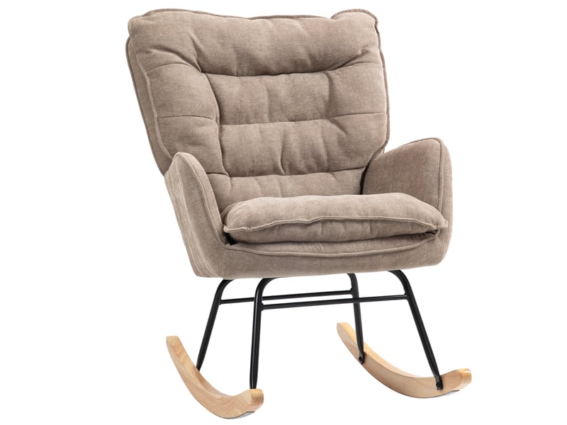  Fauteuil à bascule, assise large, dossier haut, structure en hêtre, jusqu'à 120 kg, marron  - Conforama B