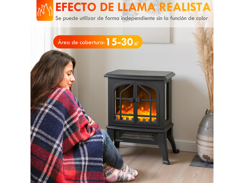  Cheminée électrique sur pied noire, effet flamme 3d, chauffage 9001800 w pour 15 à 30 m²  - Conforama R