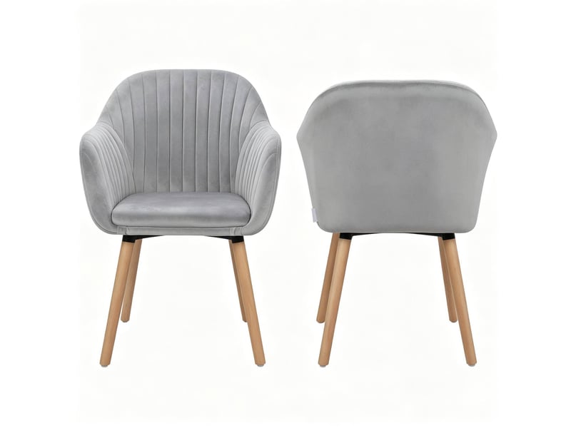  Lot de 2 chaises de salle à manger 50x42x81cm dossier confortable dotée d'accoudoirs en acier et bois gris clair  - Conforama A