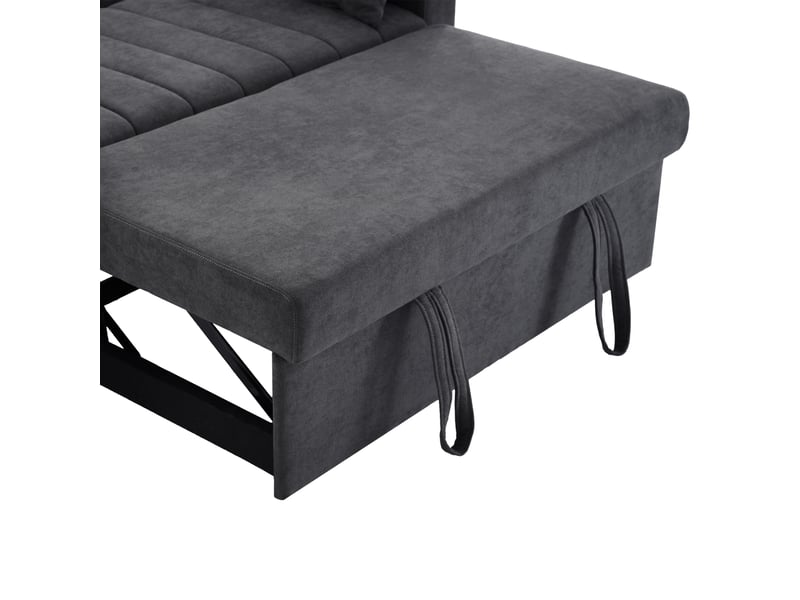 Canapé droit convertible 2 places avec dossier réglable, fonction lit, porte-gobelet et coussins - Conforama E