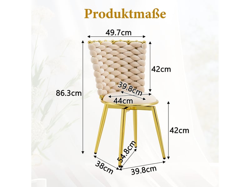Lot de 2 chaises de salle à manger,avec pieds métal doré,velours,beige - Conforama C