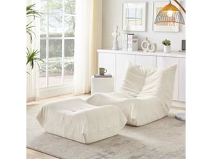 Canapé de sol 1 place, fauteuil relax avec pouf repose-pieds, 100x90x70 cm, canapé de sol sans montage, mousse haute résilience, tissu teddy beige
