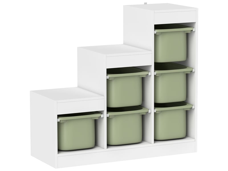  Meuble de rangement pour jouets des enfants avec 6 bacs amovibles, 96 x 38,5 x 90, 3 niveaux de rangement, vert  - Conforama B
