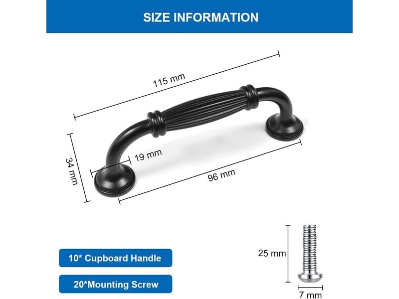 Lot de 10 poignées d'armoire noires, 96 mm, poignées de meubles en alliage d'aluminium - Conforama B