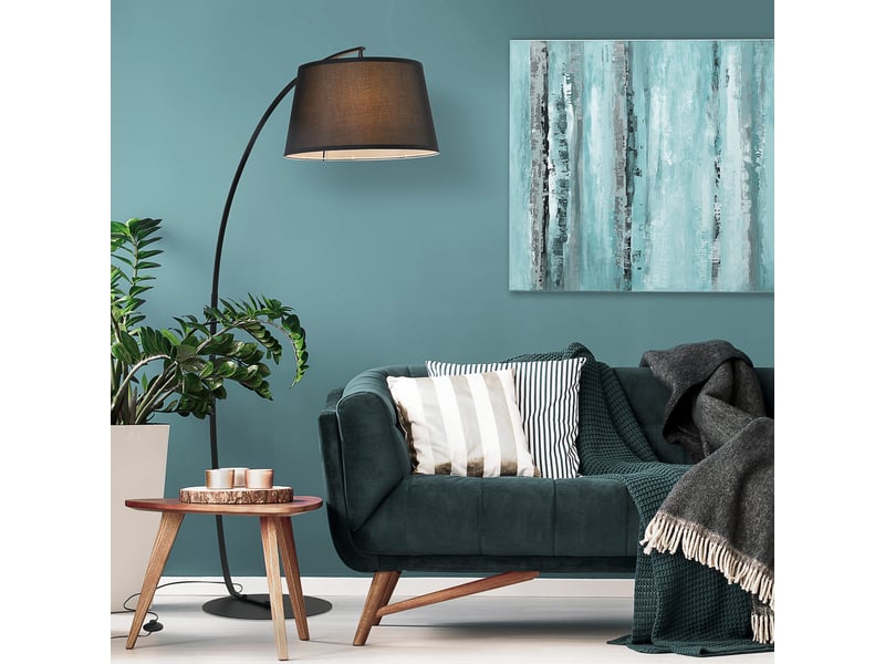  Lampadaire incurvé pour le salon – lampe arquée moderne en métal – lampadaire en métal et lin noir  - Conforama C