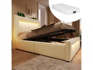 Lit coffre 90x200 cm <strong></strong>  <strong></strong> coloris beige