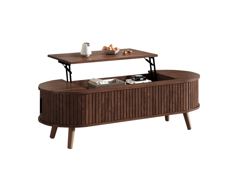 Table basse relevable avec rangement caché et 5 compartiments, pour salon, 120 × 50 × 39,5 cm, en mdf, noyer - Conforama A
