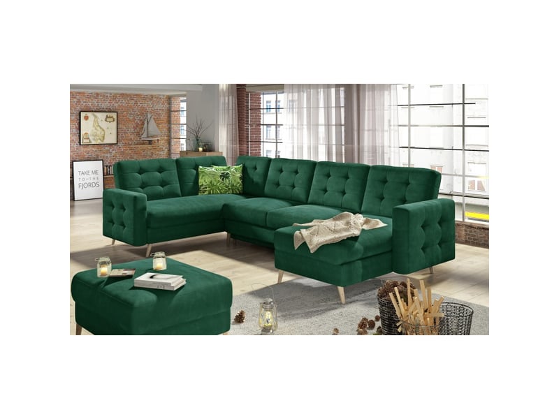  Canapé d'angle panoramique convertible hasgard u 326 cm vert émeraude avec coffre  - Conforama B