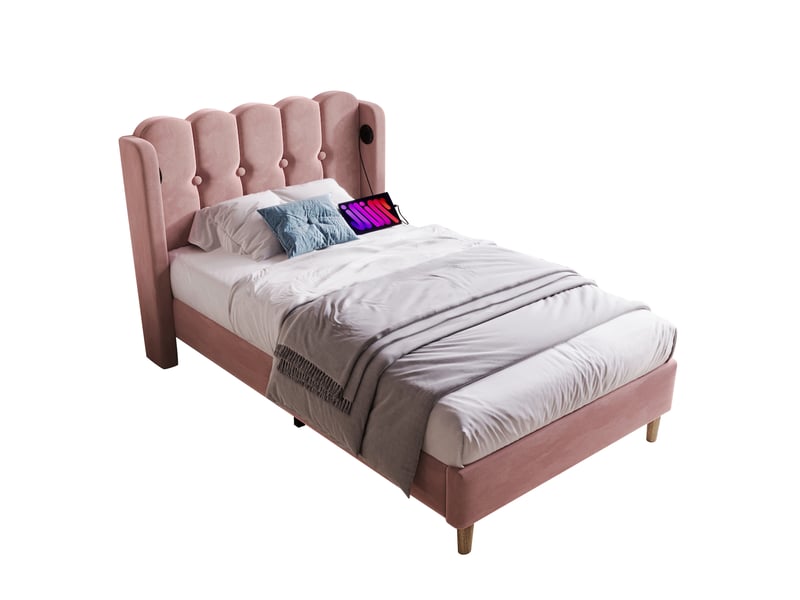 Lit coffre - 90x200cm - beige - a lattes - contemporain - design - Conforama A
