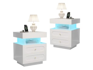 Table de chevet avec led, 50 x 40 x 60 cm, 2 tiroirs, 1 niche ouverte, blanc