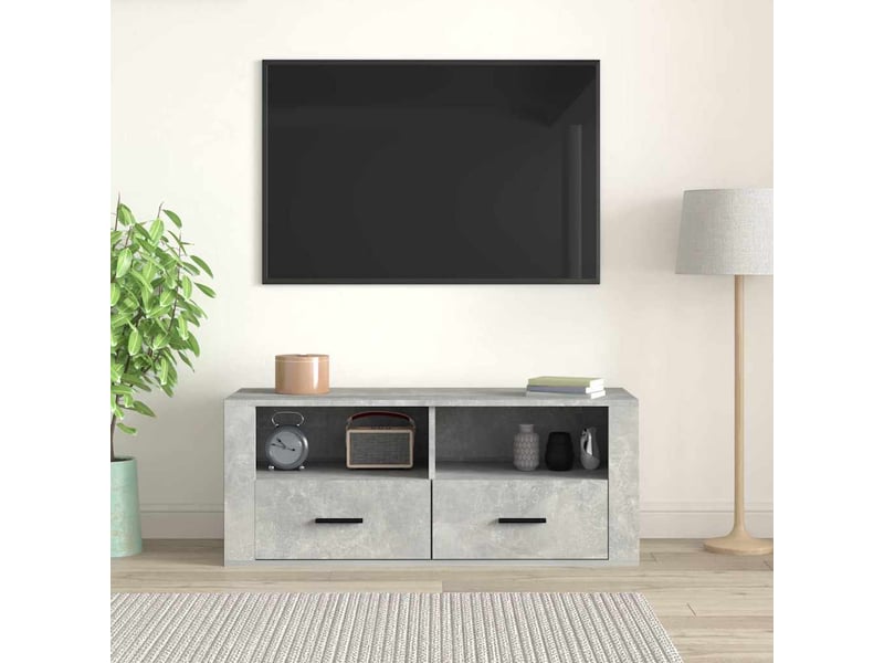  Meuble tv - banc tv - meuble de rangement gris béton 100x35x40 cm bois d'ingénierie  - Conforama C