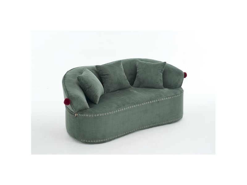  Canapé 2 places incurvé en velours côtelé vert 163x93x68 cm  - Conforama A