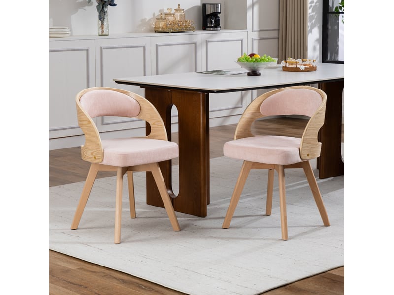  Lot de 2 chaises de salle à manger en bois rose, pivotantes à 360° avec assise rembourrée en lin  - Conforama D