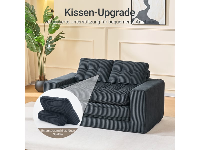  Canapé convertible 2 places noir - canapé-lit compact avec revêtement cord et mousse mémoire de forme  - Conforama E