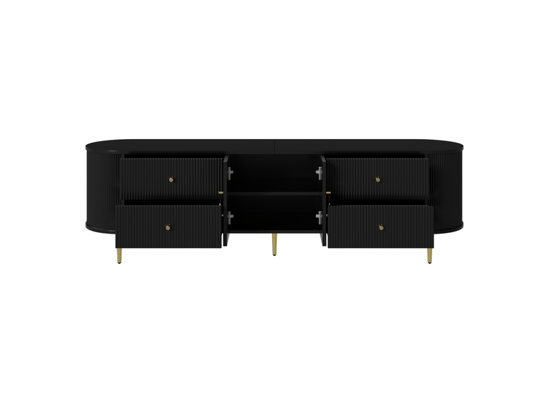  Meuble tv 180x40x38 cm mdf noir avec structure ondulée 3d et pieds en métal 4071258350168 - Conforama A