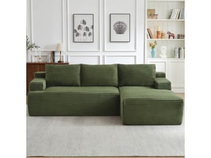 Canapé d’angle l (à droite) modulable 4 places 238 x 152 x 66 cm, assise profonde, convertible et sans montage, velours côtelé, vert