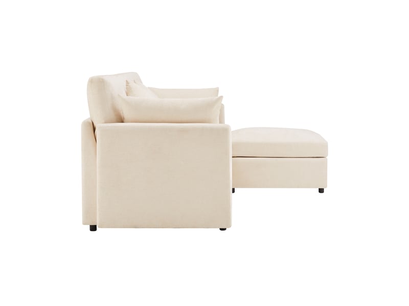 Canapé d'angle, canapé convertible, 3 places, en chenille, beige, avec pouf, pour salon, bureau, appartement - Conforama B