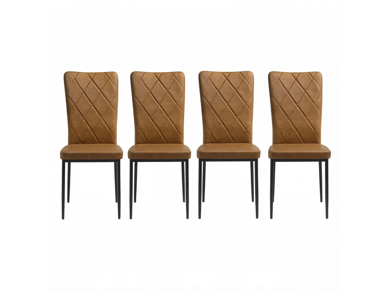  Chaises de salle à manger lot de 4 à dossier haut  - assise rembourrée métal similicuir marron  - Conforama A