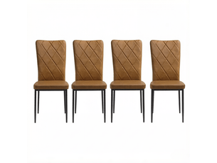 Chaises de salle à manger lot de 4 à dossier haut  - assise rembourrée métal similicuir marron
