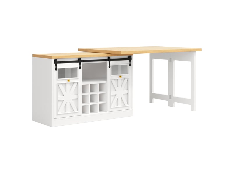  Îlot de cuisine 3-en-1 extensible 120-197 cm avec table pivotante blanc  - Conforama R