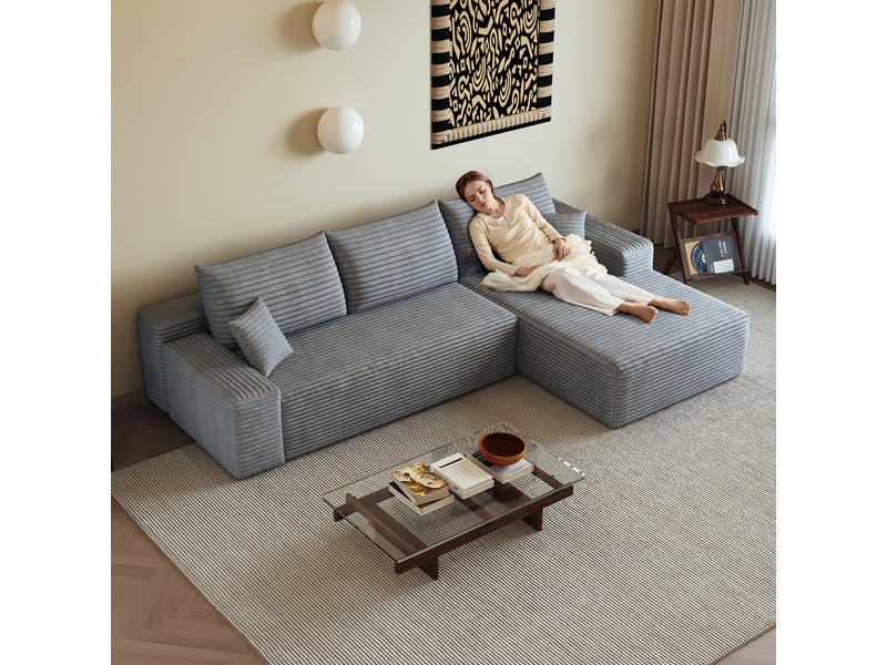  Canapé d'angle gris modulable 270 cm avec méridienne, assise profonde, sans montage pour salon moderne  - Conforama R
