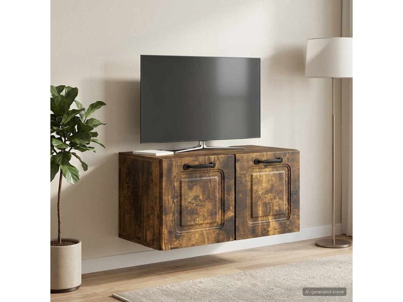 Meuble tv - banc tv - meuble de rangement mural chêne fumé 59,5 x 31 x 30 cm bois d'ingénierie - Conforama D