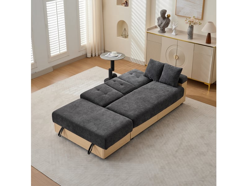  Canapé convertible 3 places avec dossier réglable, rangement, 2 tiroirs et porte-gobelets en chenille gris  - Conforama D