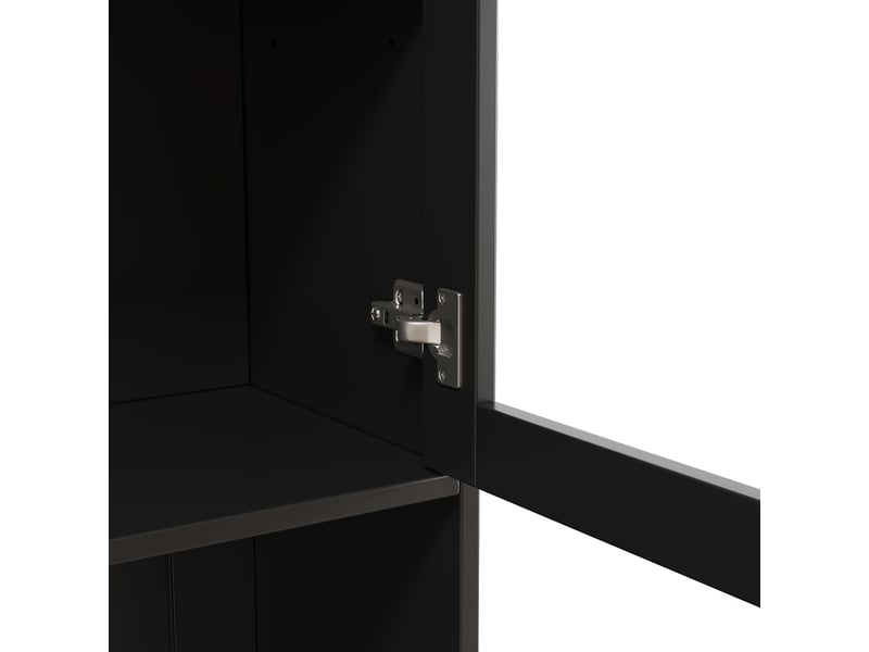 Buffet haut avec portes vitrées, tiroir et prises pour cuisine 120×40×191 cm en panneaux de particules noir - Conforama D