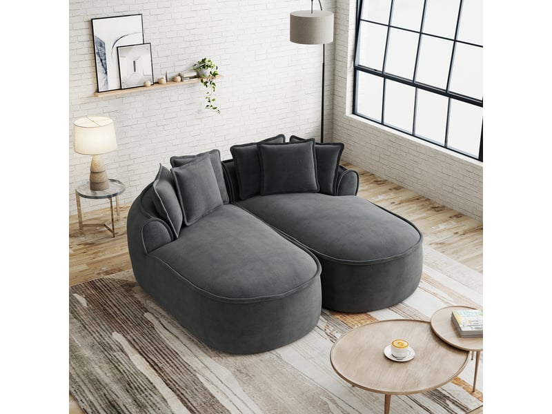  Canapé modulable convertible en méridienne avec coussins, assise profonde en chenille, gris  - Conforama D