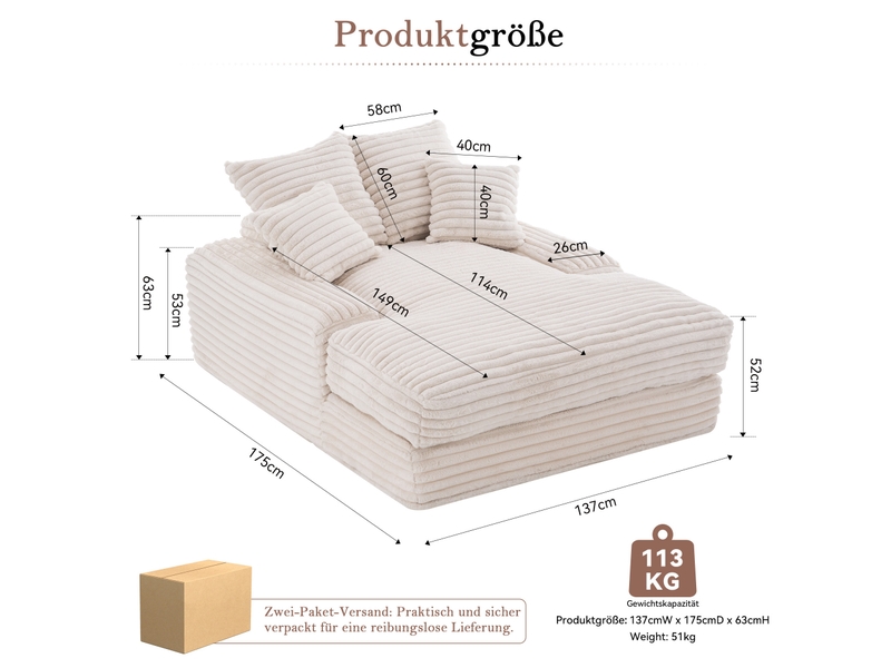  Méridienne modenvie canapé-lit multifonction 137 x 175 cm en velours côtelé beige  - Conforama C