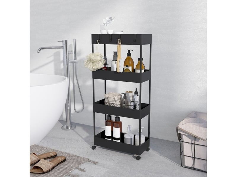  Desserte de cuisine 40x19x90 cm 4 niveaux avec roulettes et freins métal noir  - Conforama E